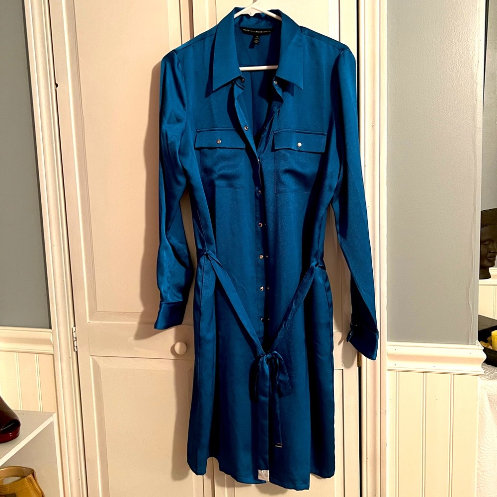 WHBM Long Sleeve Blue Shirtdress
